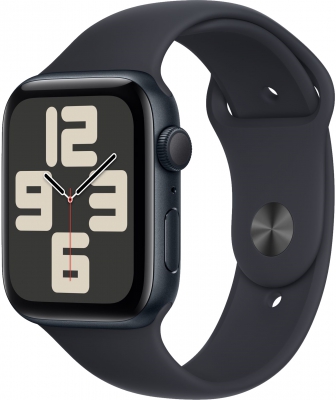 Часы Apple Watch SE 2023, 44 мм, корпус из алюминия цвета «тёмная ночь», спортивный ремешок цвета «тёмная ночь», размер M/L (MRE93)