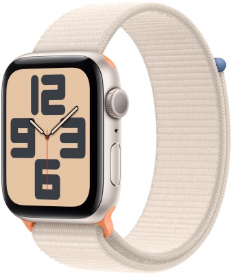 Часы Apple Watch SE 2023 Cellular, 44 мм, корпус из алюминия цвета «сияющая звезда», спортивный браслет (loop) цвета «сияющая звезда» (MRH13)